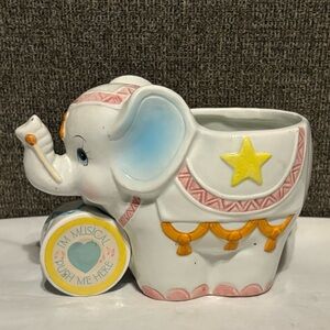 Vintage Napco Ceramic Baby Elephant Planter Mid Century Blue Pink